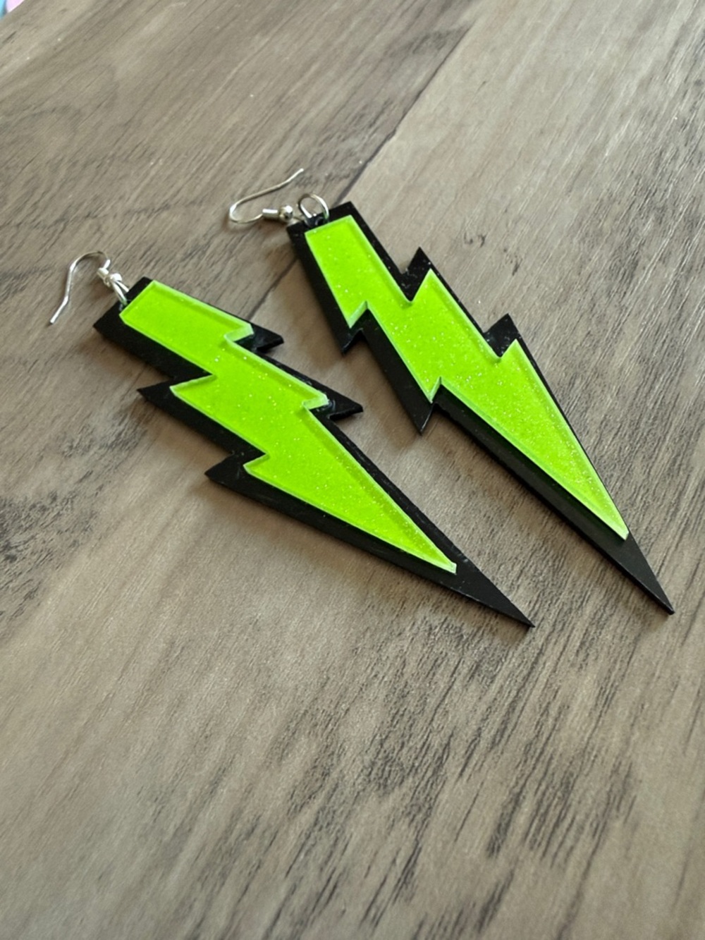 Large Lightening Dangle Earrings Sparkle Green for Pierced Ears